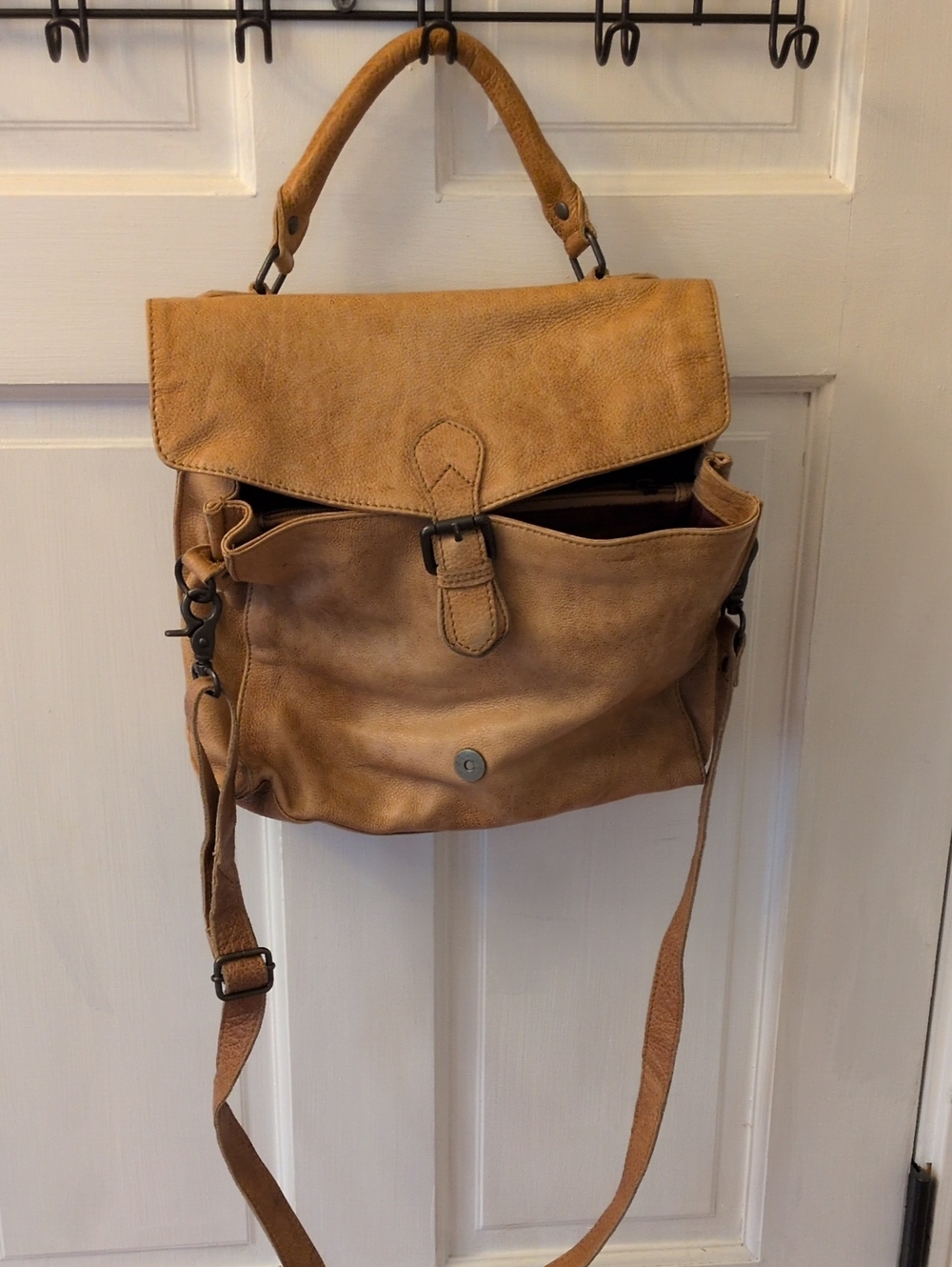 Anthropologie RPS Brand Tan Leather Messenger Bag with Top Handle